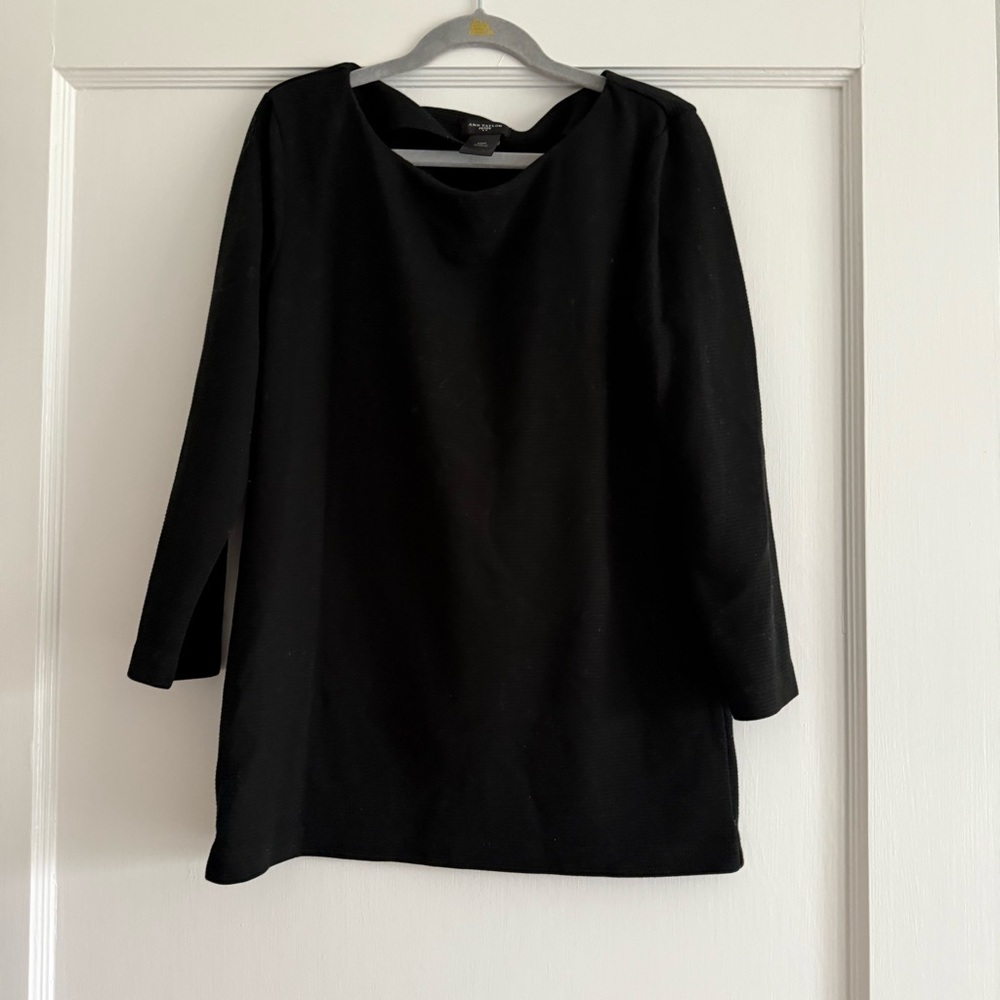 Ann Taylor Classic Black Crewneck Tunic Blouse Size XSmall Petite EUC